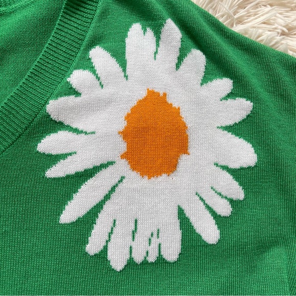 Laurie Felt Cashmere Blend Daisy Print Sweater Green long sleeve size M - Picture 3 of 10